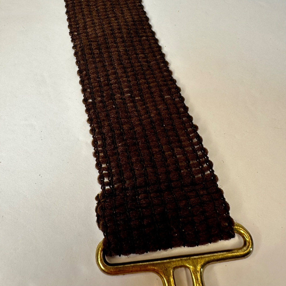 Vintage Brown Wide Elastic Belt Gold H Hook Buckle 39–40” - Picture 3 of 4